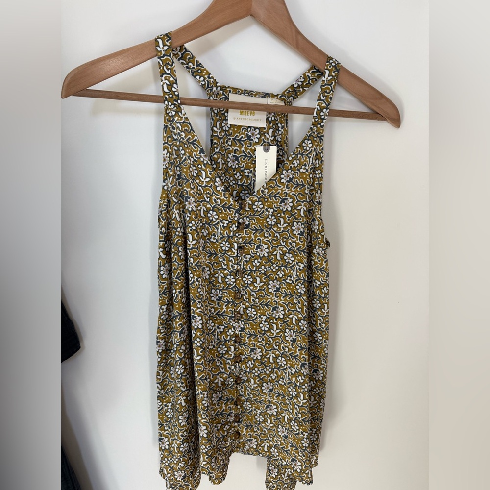Anthropologie Mustard and White Patterned Tank Top